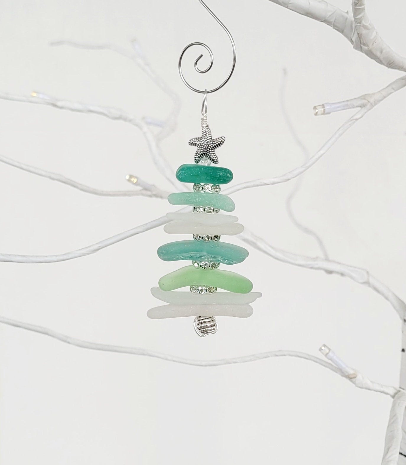 Sea Glass Christmas Tree Ornament/Sea Glass Pine Tree Ornament/Genuine Sea Glass Tree Ornament/104