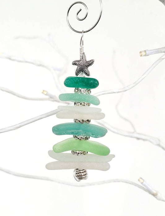 Sea Glass Christmas Tree Ornament/Sea Glass Pine Tree Ornament/Genuine Sea Glass Tree Ornament/104