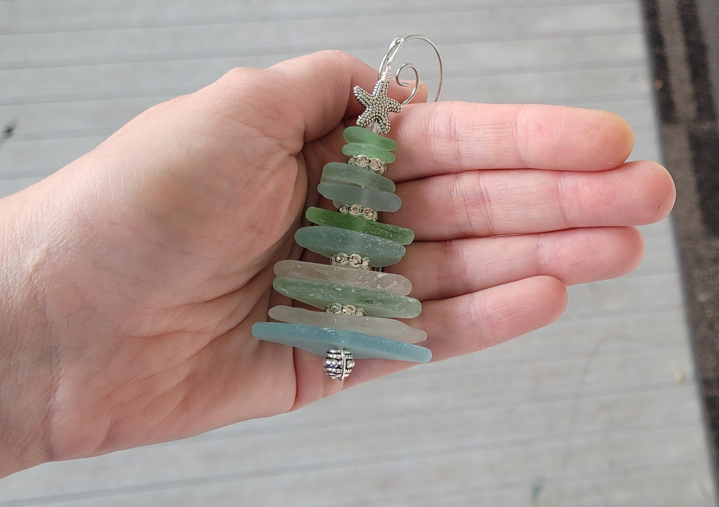 Sea Glass Christmas Tree Ornament/Sea Glass Pine Tree Ornament/Genuine Sea Glass Tree Ornament/107