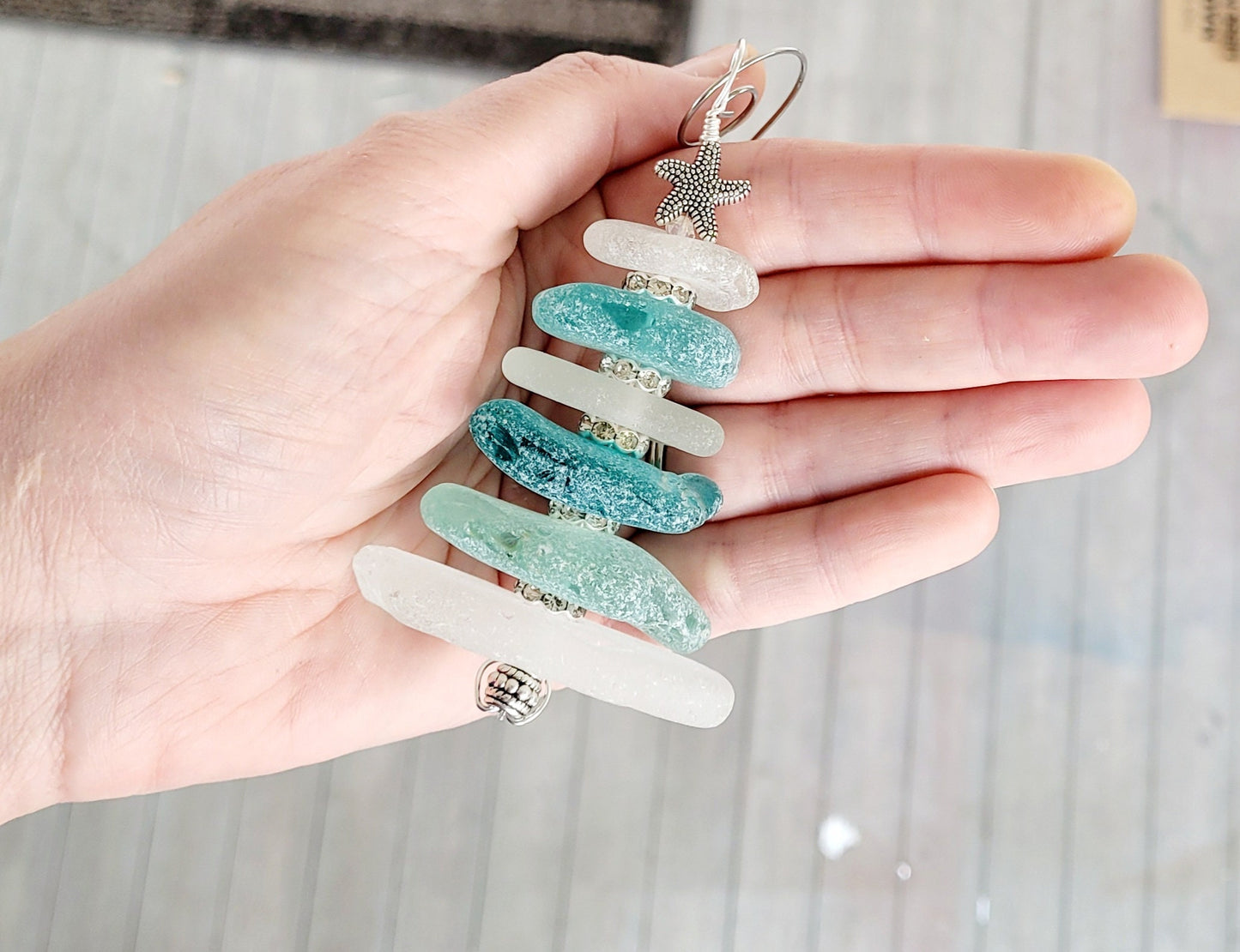 Sea Glass Christmas Tree Ornament/Large Sea Glass Pine Tree Ornament/Genuine Sea Glass Tree Ornament/130