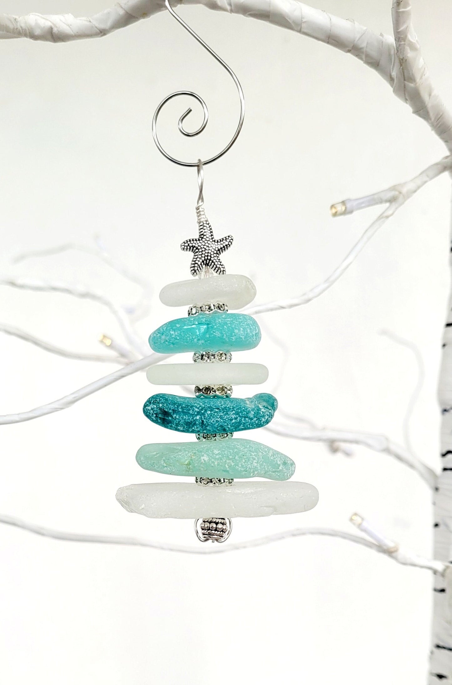 Sea Glass Christmas Tree Ornament/Large Sea Glass Pine Tree Ornament/Genuine Sea Glass Tree Ornament/130