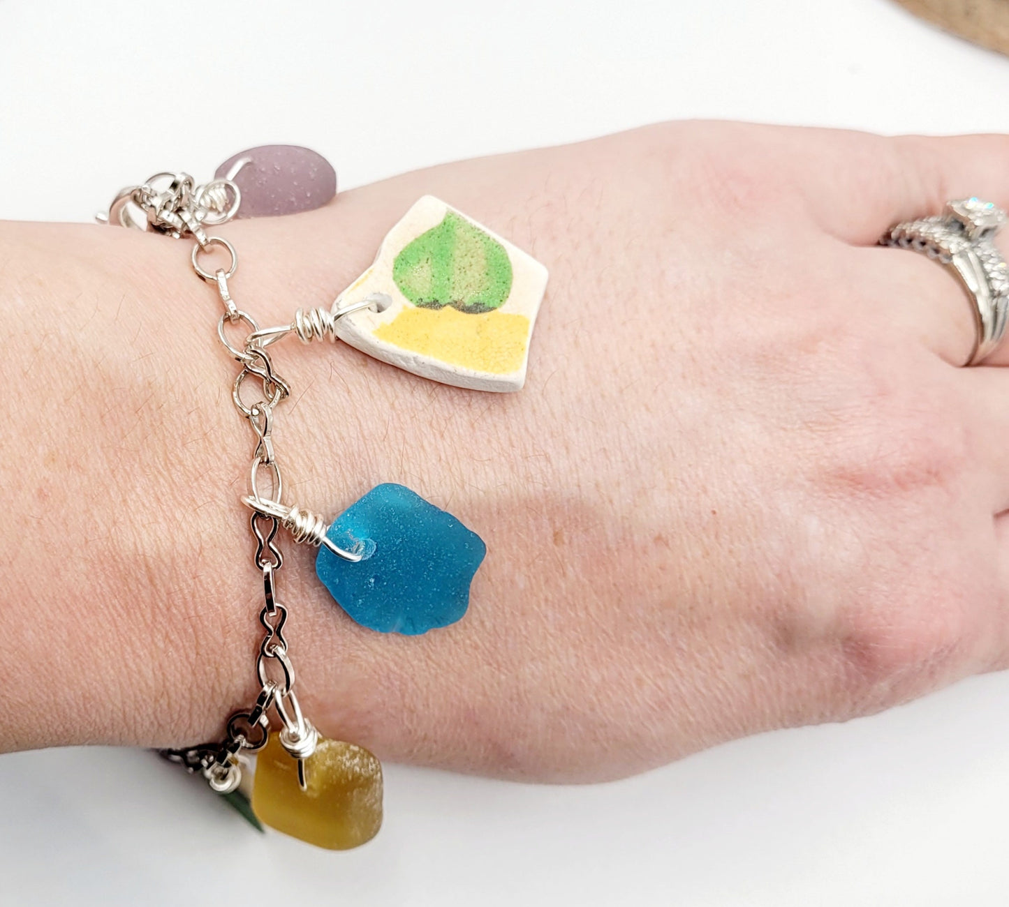 Genuine Sea Glass Bracelet/Pottery Bracelet/Genuine Sea Pottery/Charm Bracelet/Unique Gift