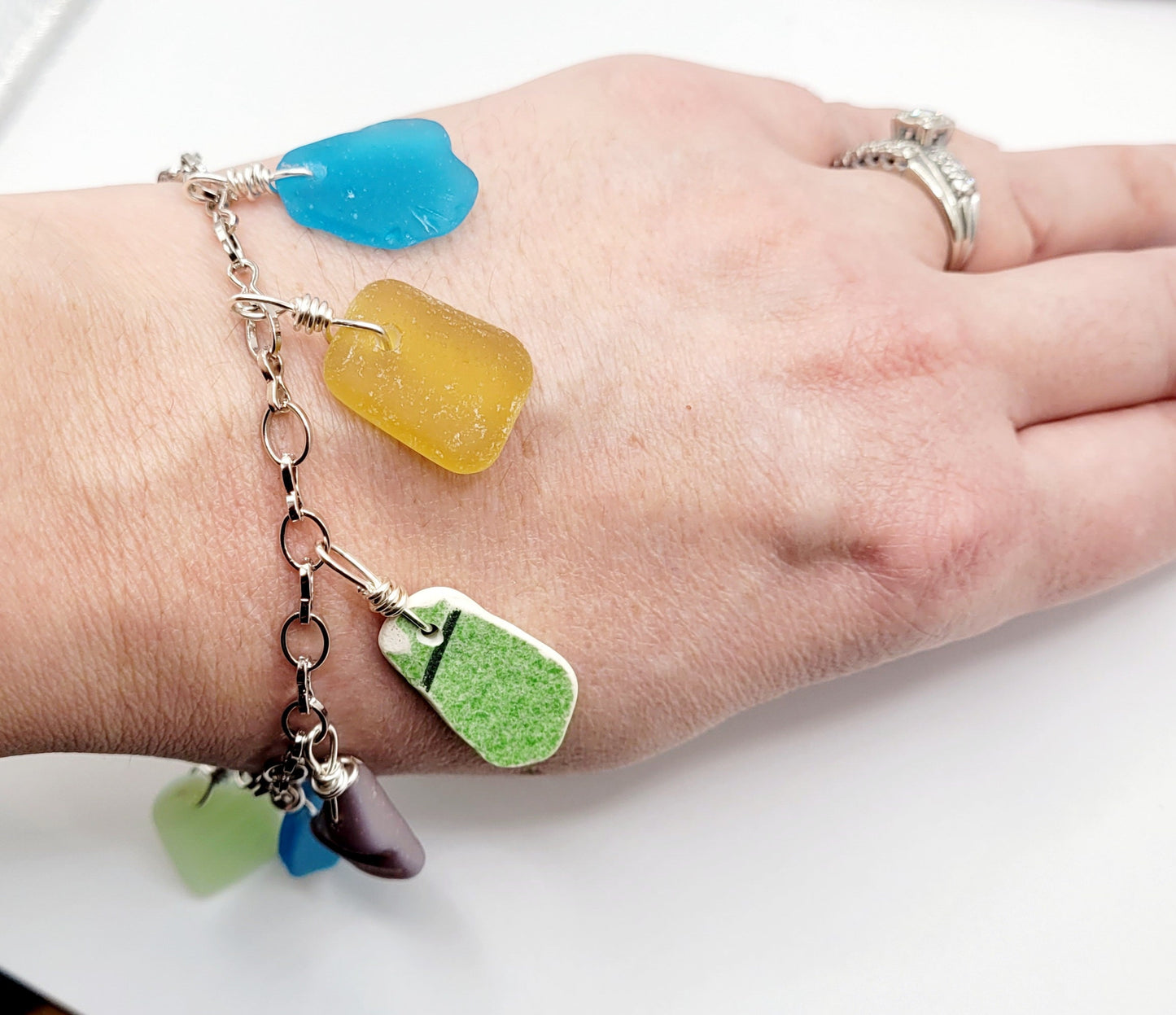 Genuine Sea Glass Bracelet/Pottery Bracelet/Genuine Sea Pottery/Charm Bracelet/Unique Gift