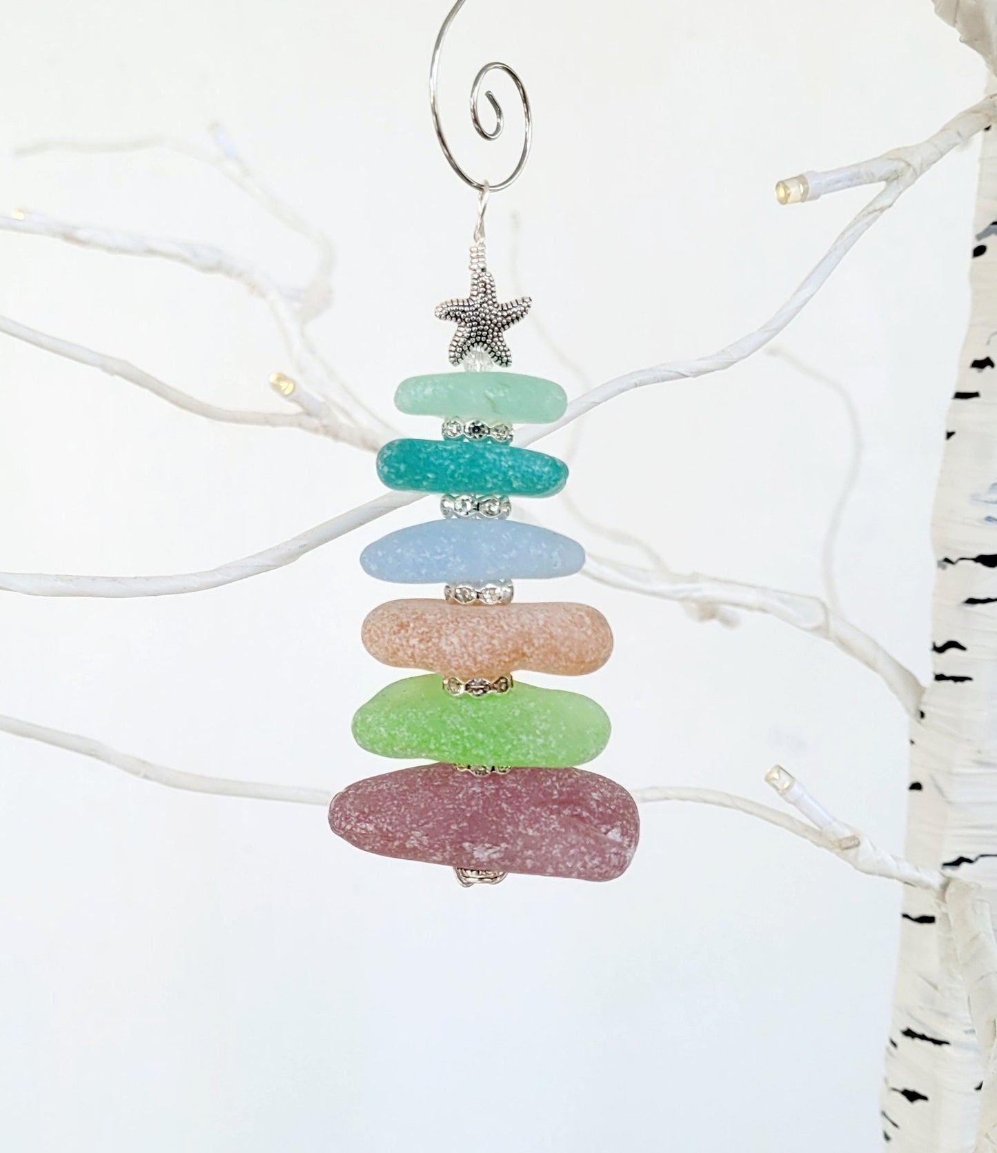 Sea Glass Christmas Tree Ornament/Sea Glass Pine Tree Ornament/Genuine Sea Glass Tree Ornament/76