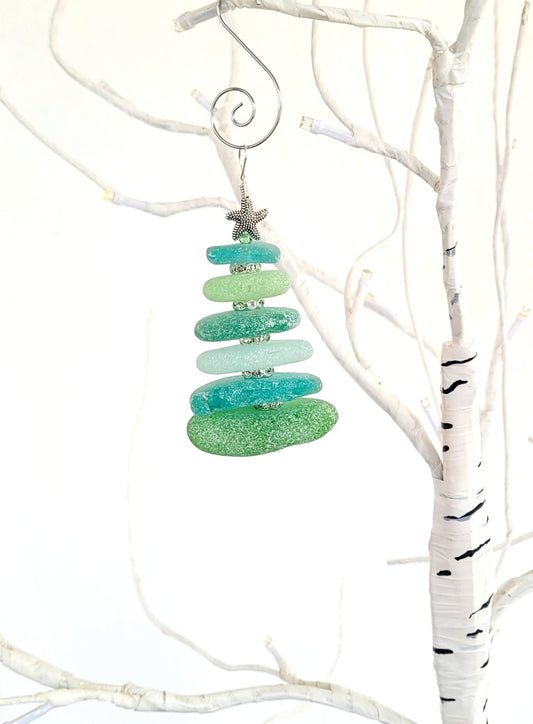 Sea Glass Christmas Tree Ornament/Sea Glass Pine Tree Ornament/Genuine Sea Glass Tree Ornament/101