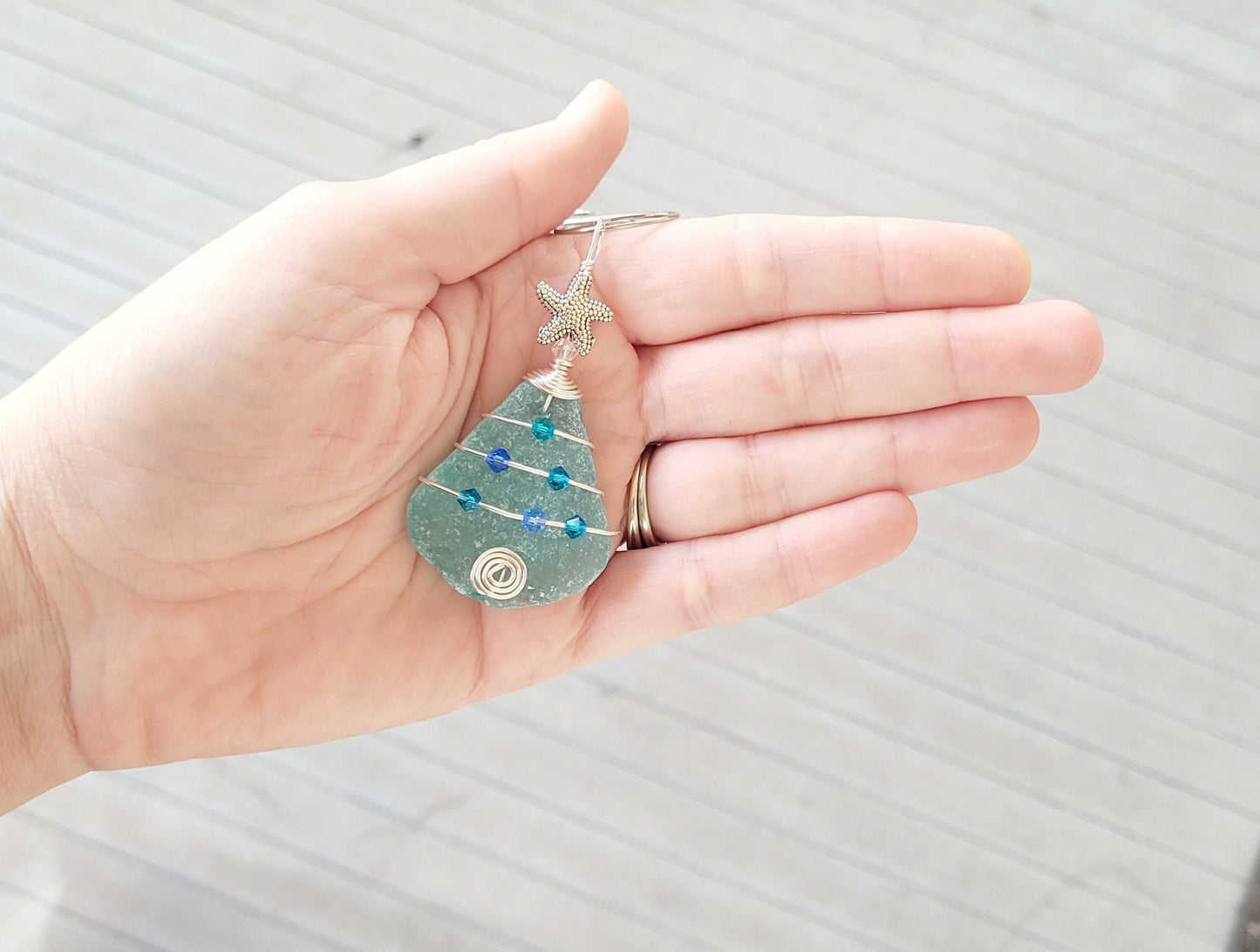 Genuine Sea Glass Christmas Tree Pendant/Sea Glass Christmas Tree Ornament/Coastal Ornament/Beach Decor/18d