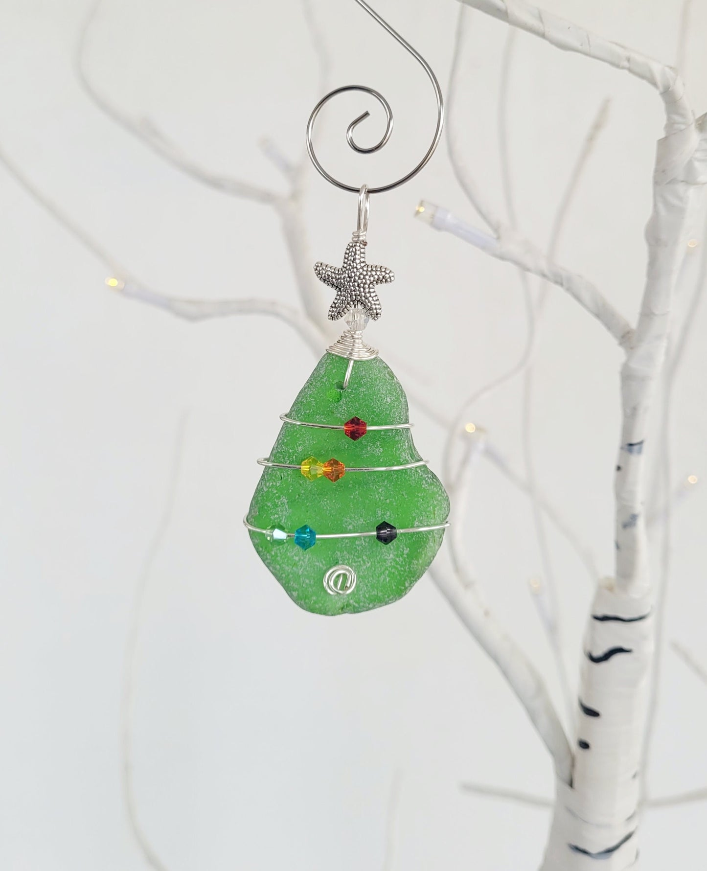 Genuine Sea Glass Christmas Tree Pendant/Sea Glass Christmas Tree Ornament/Coastal Ornament/Beach Decor/17d