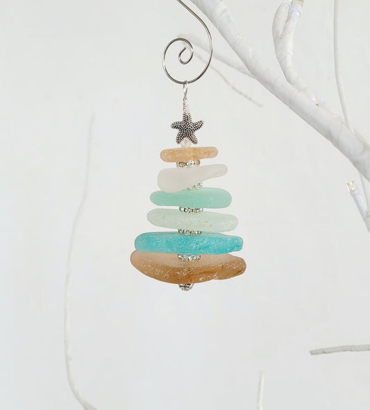 Sea Glass Christmas Tree Ornament/Sea Glass Pine Tree Ornament/Genuine Sea Glass Tree Ornament/41