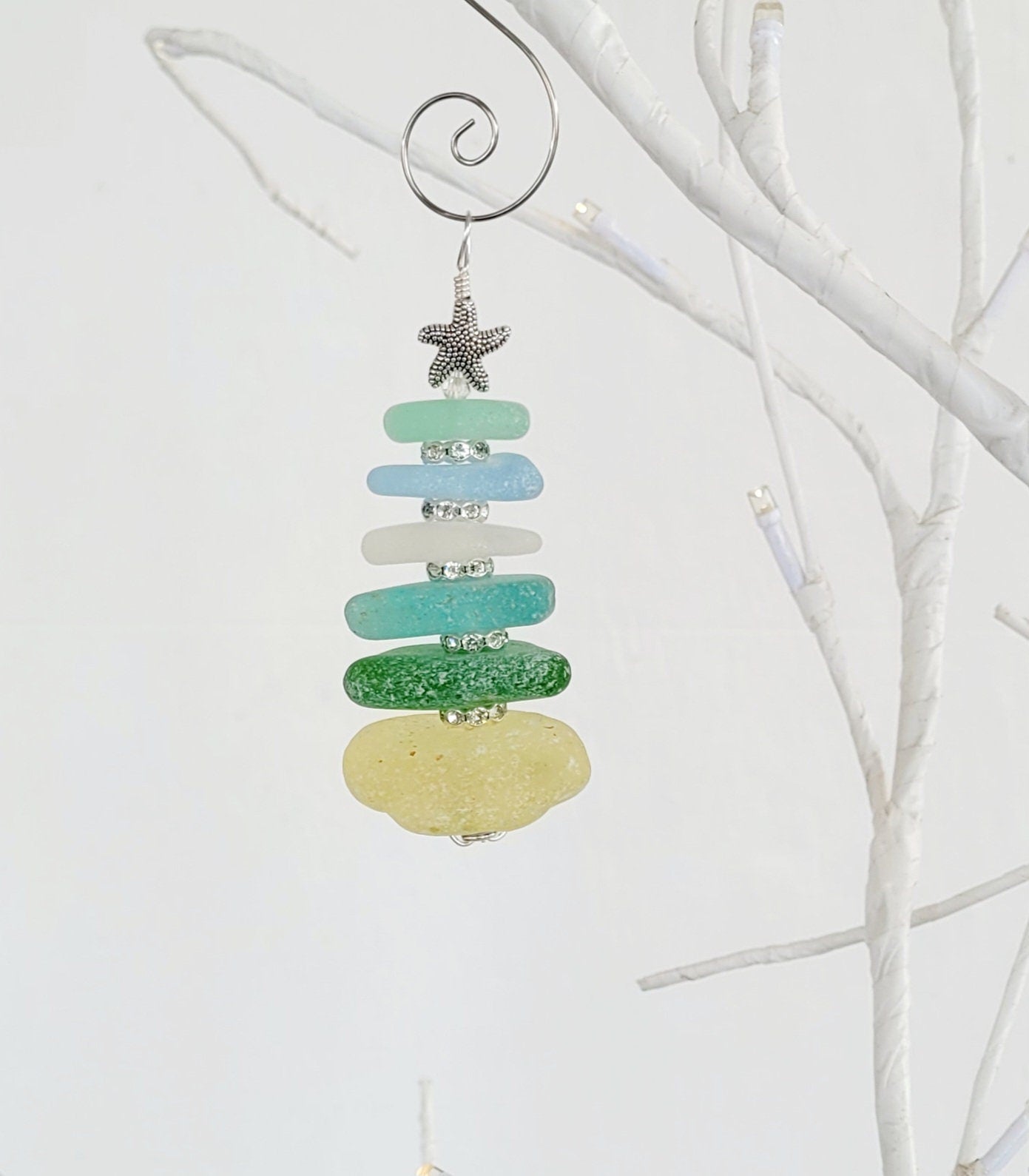 Sea Glass Christmas Tree Ornament/Sea Glass Pine Tree Ornament/Genuine Sea Glass Tree Ornament/131