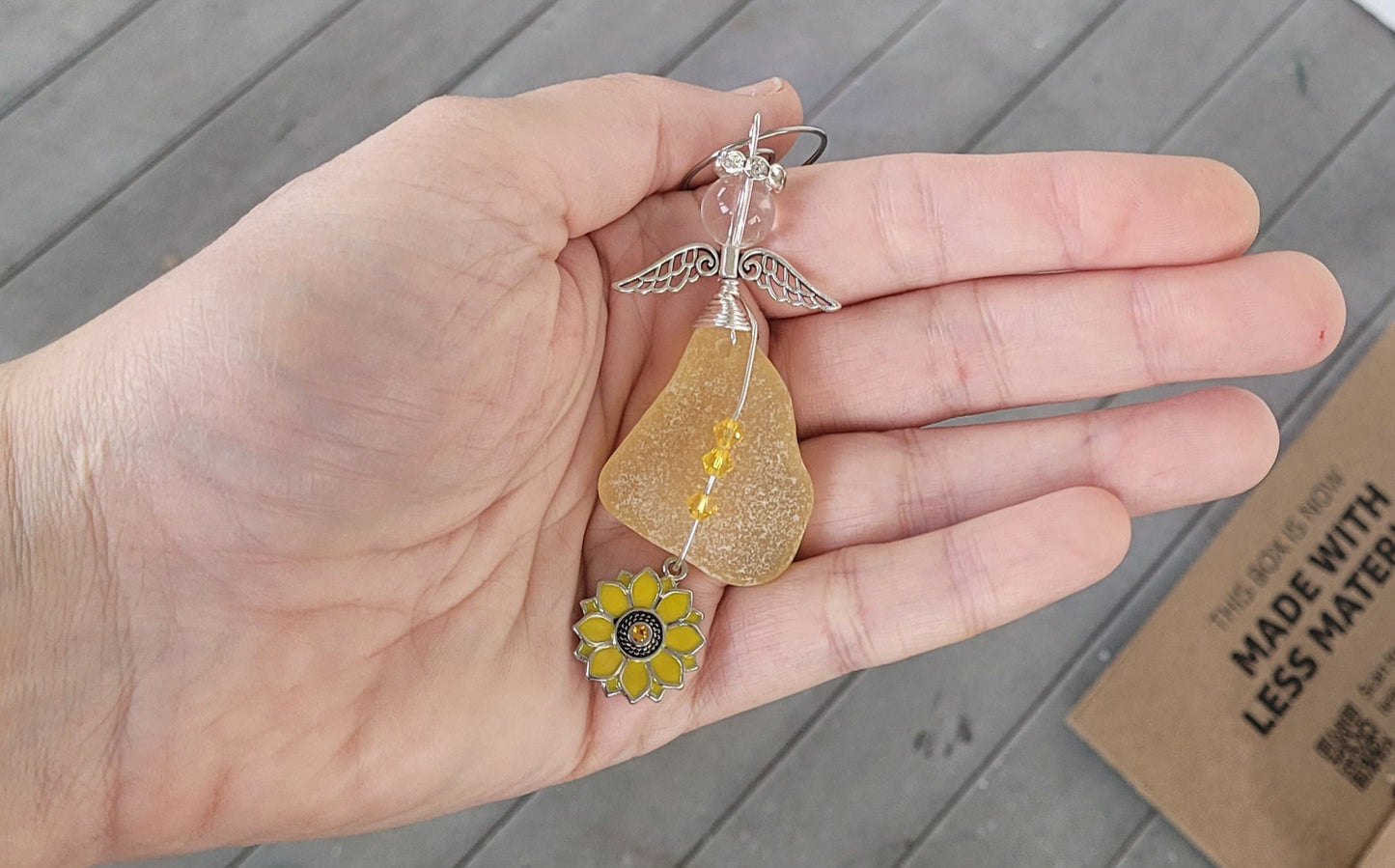 Sea Glass Guardian Angel/Genuine Sea Glass Angel/Rare yellow Sea Glass Angel Ornament/Christmas Ornament/ Suncatcher/car charm/3