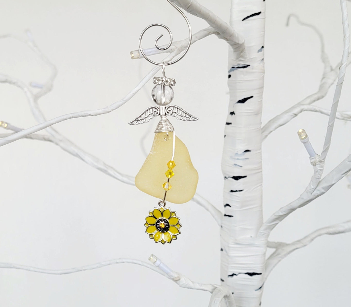 Sea Glass Guardian Angel/Genuine Sea Glass Angel/Rare yellow Sea Glass Angel Ornament/Christmas Ornament/ Suncatcher/car charm/3