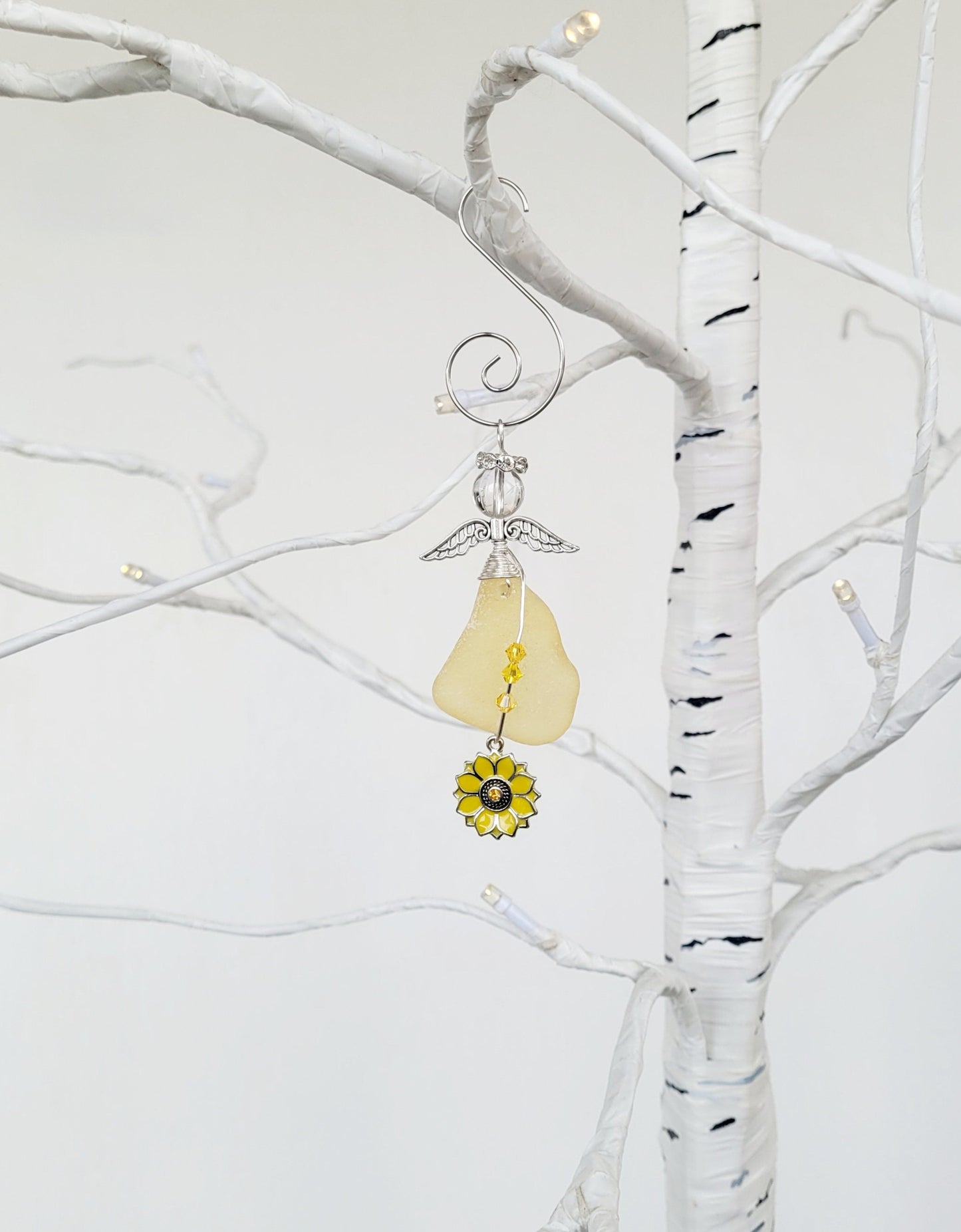 Sea Glass Guardian Angel/Genuine Sea Glass Angel/Rare yellow Sea Glass Angel Ornament/Christmas Ornament/ Suncatcher/car charm/3