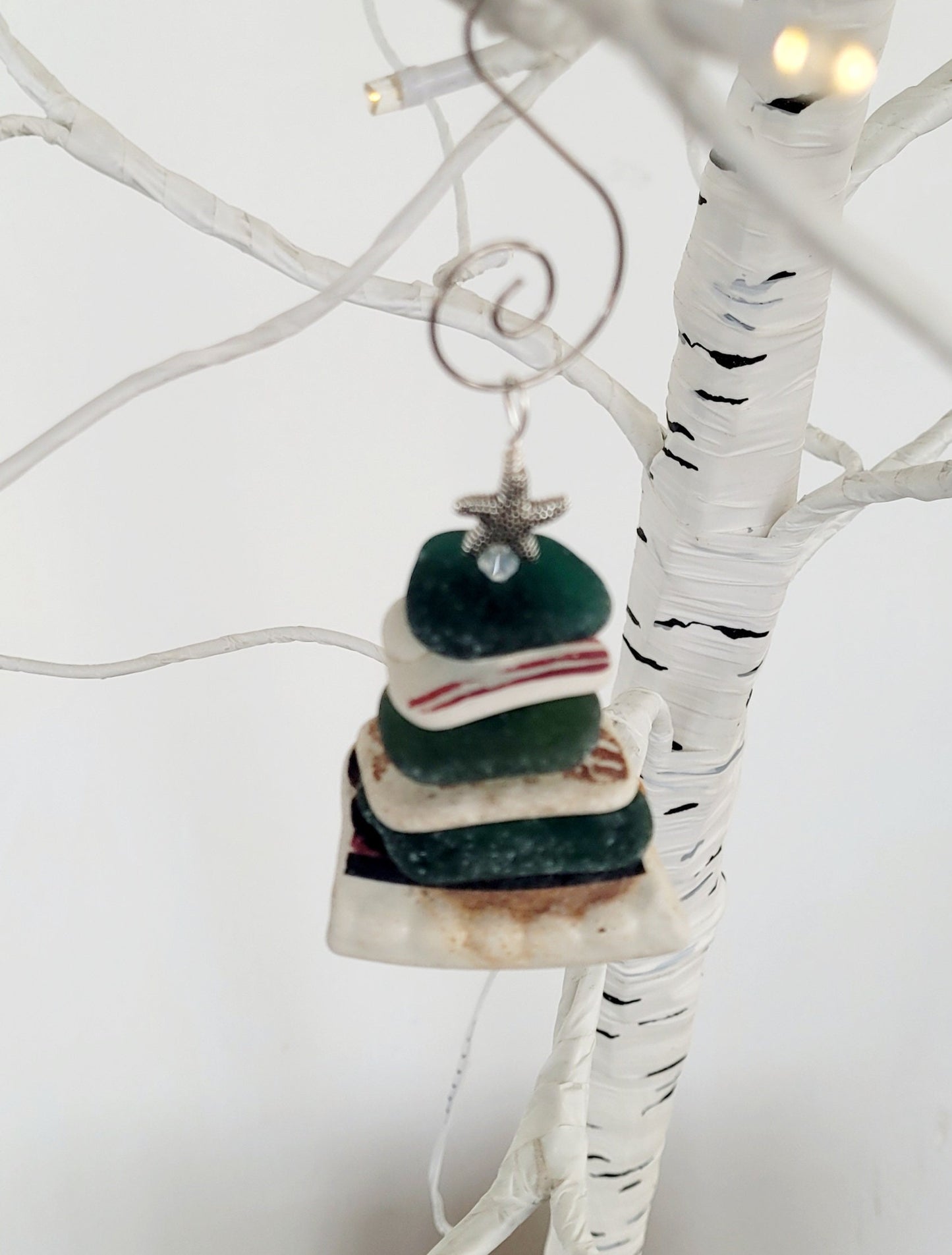 Sea Glass Christmas Tree Ornament/Sea Glass Pine Tree Ornament/Sea Pottery/Genuine Sea Glass Tree Ornament/57