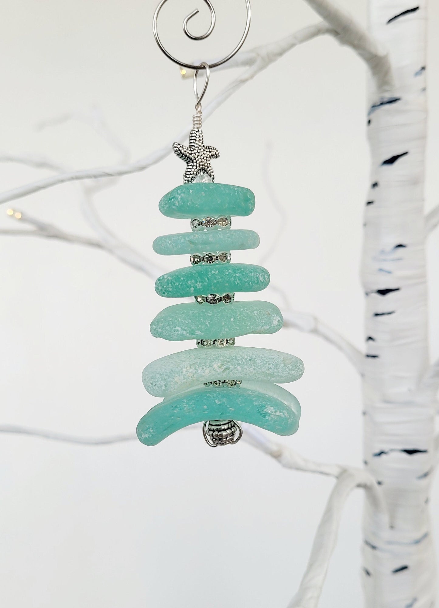 Sea Glass Christmas Tree Ornament/Sea Glass Pine Tree Ornament/Genuine Sea Glass Tree Ornament/56