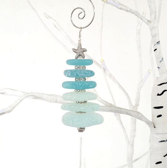 Sea Glass Christmas Tree Ornament/Sea Glass Pine Tree Ornament/Genuine Sea Glass Tree Ornament/147