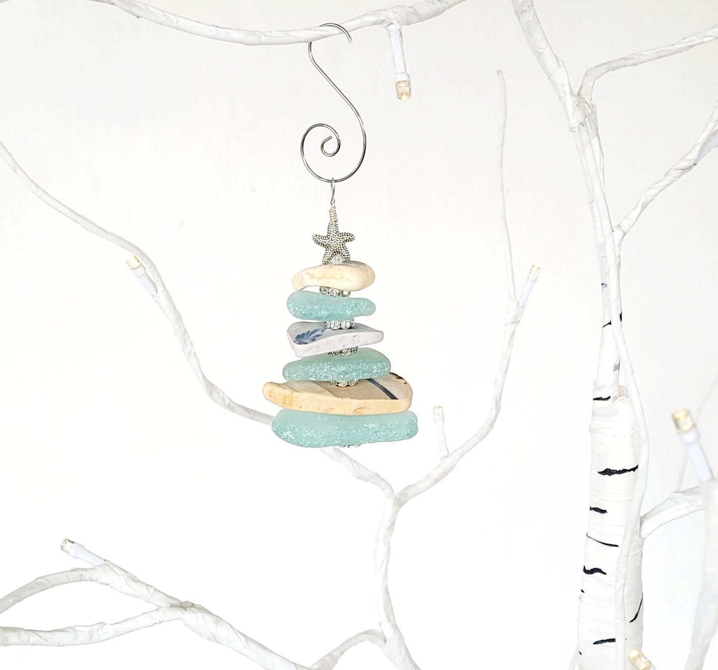 Sea Glass Christmas Tree Ornament/Sea Glass Pine Tree Ornament/Genuine Sea Glass Tree Ornament/148