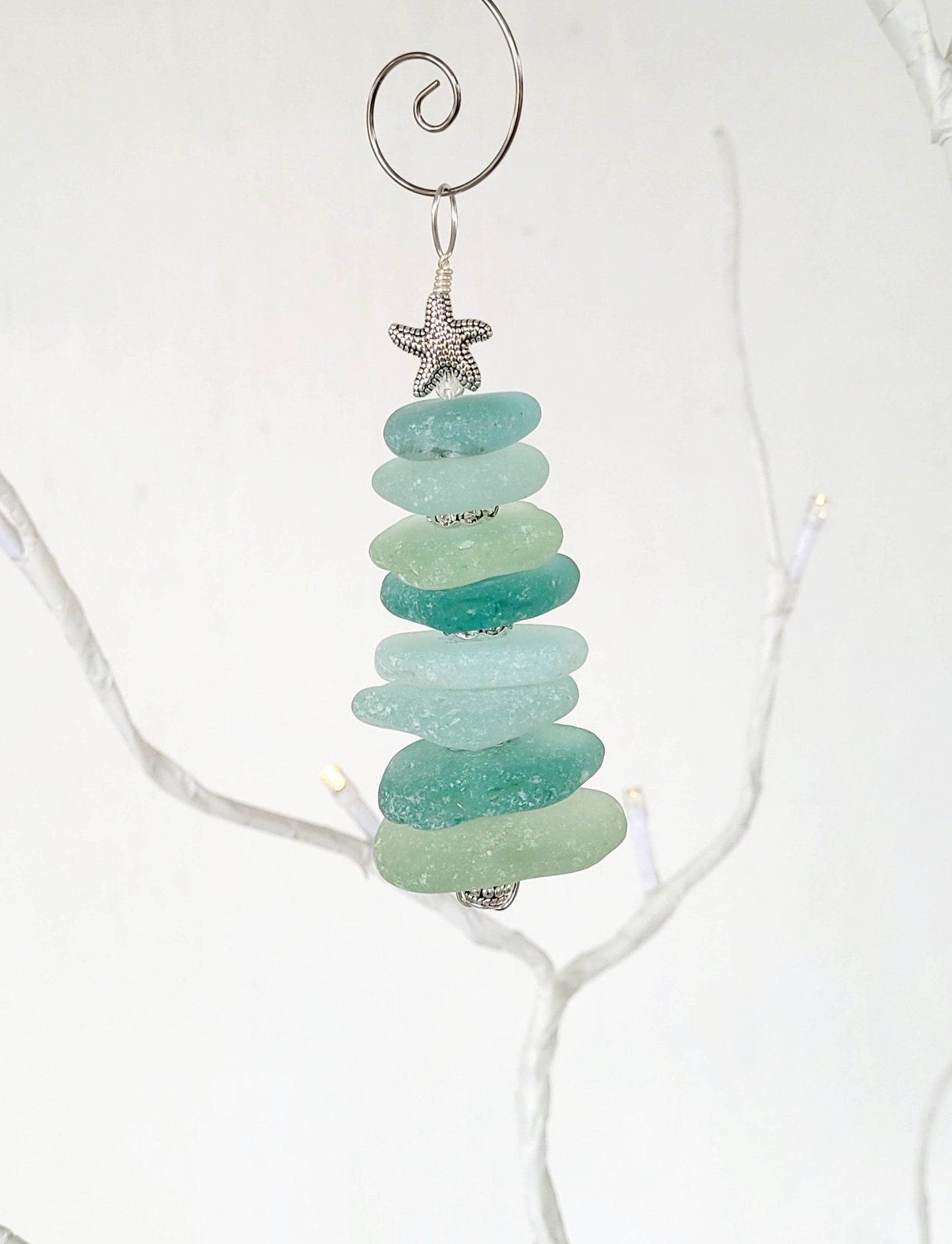 Sea Glass Christmas Tree Ornament/Sea Glass Pine Tree Ornament/Genuine Sea Glass Tree Ornament/146