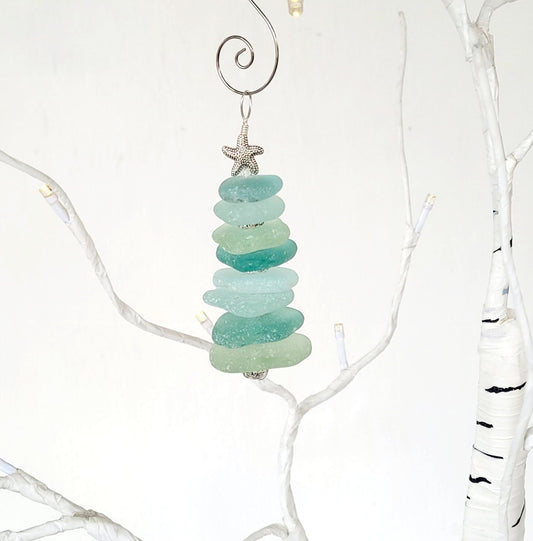 Sea Glass Christmas Tree Ornament/Sea Glass Pine Tree Ornament/Genuine Sea Glass Tree Ornament/146