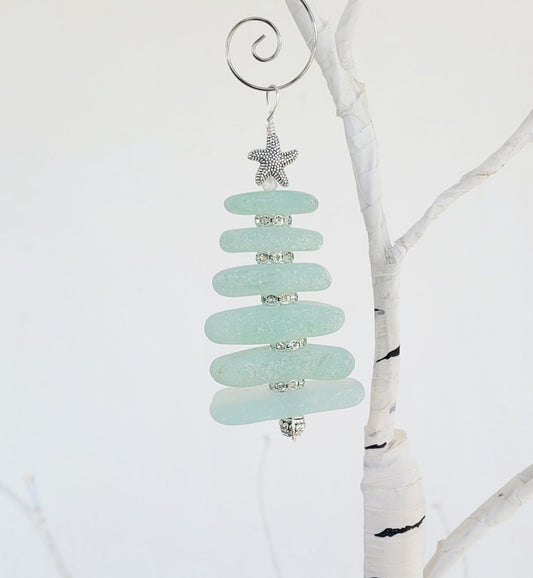 Sea Glass Christmas Tree Ornament/Sea Glass Pine Tree Ornament/Genuine Sea Glass Tree Ornament/135