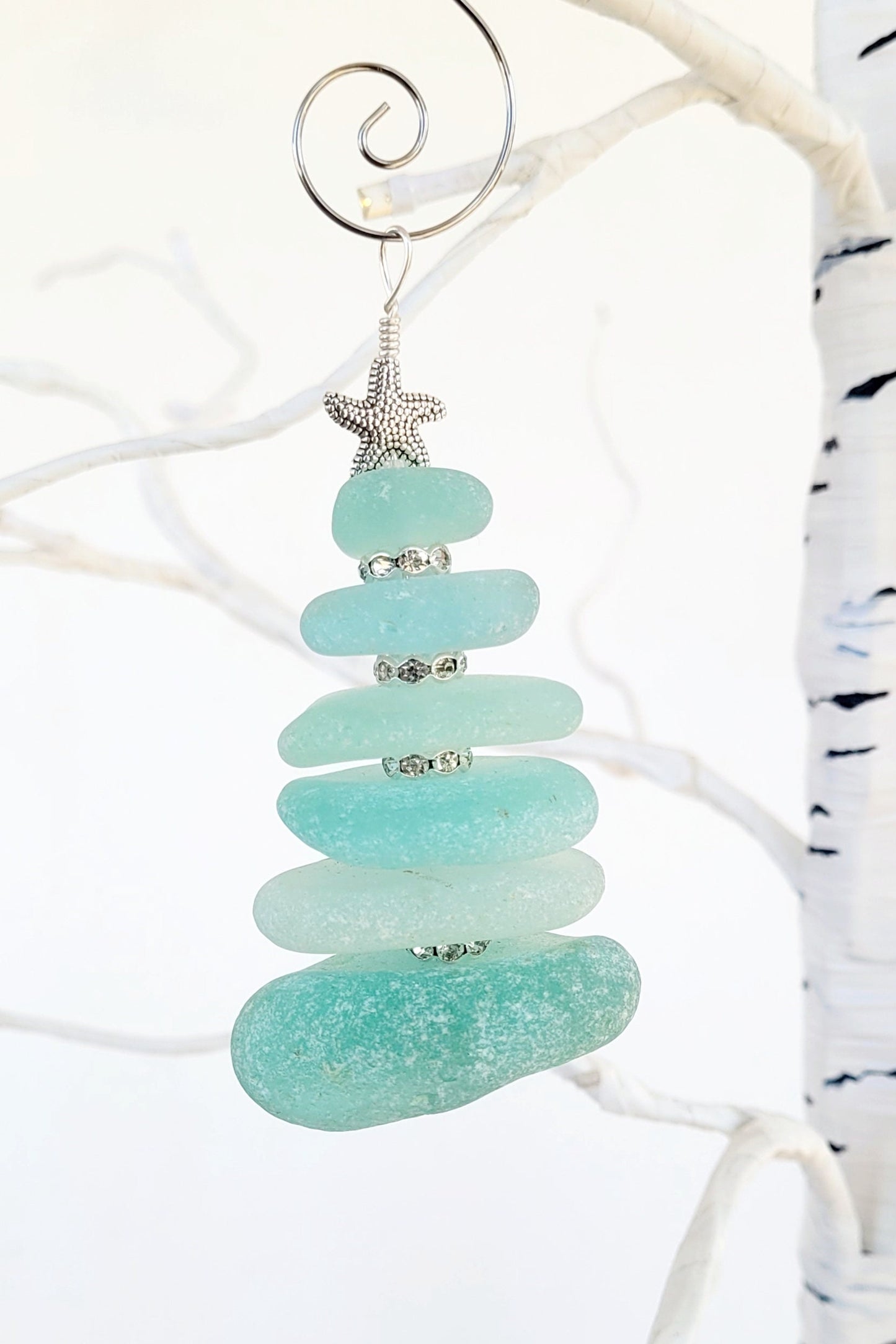 Sea Glass Christmas Tree Ornament/Sea Glass Pine Tree Ornament/Genuine Sea Glass Tree Ornament/137