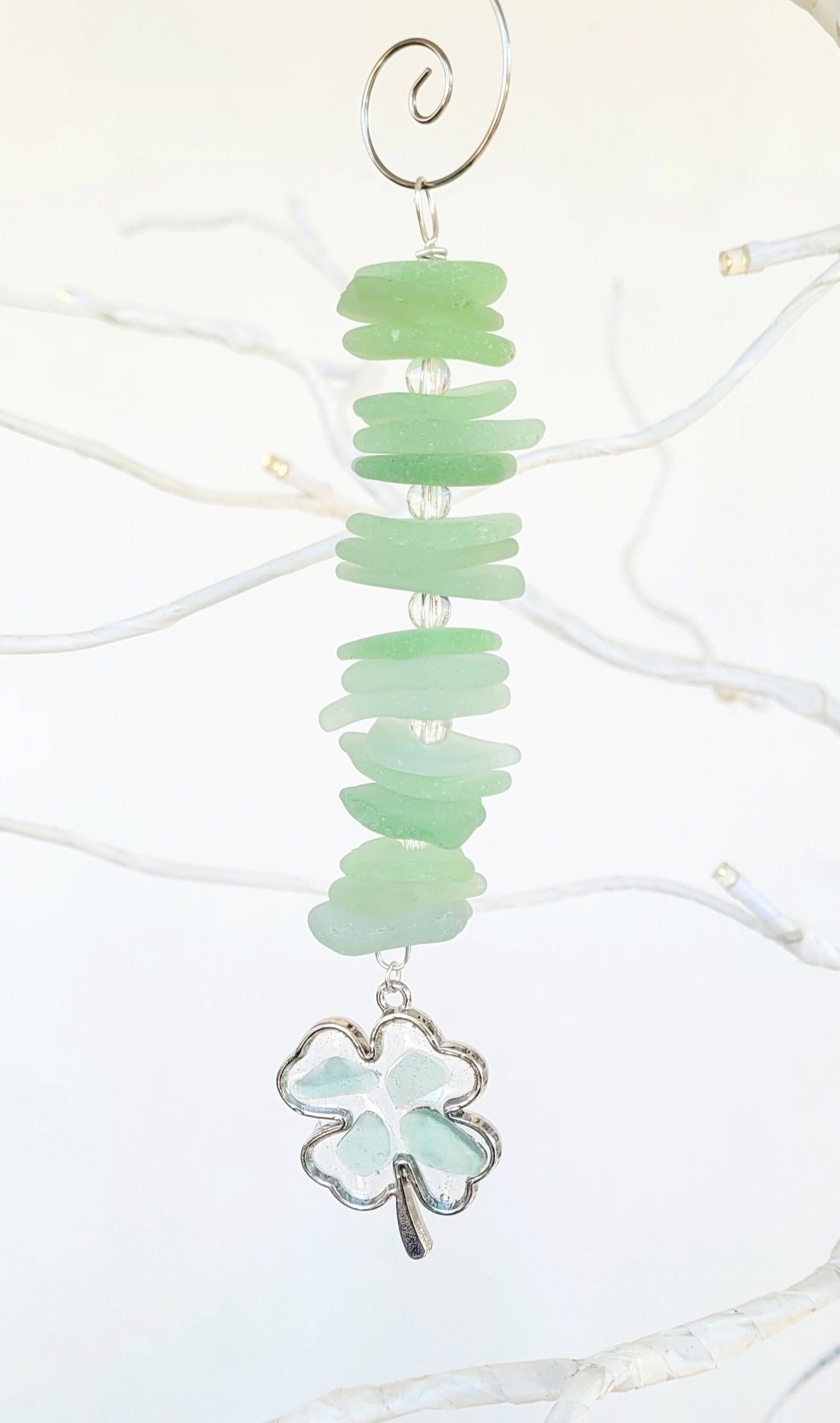 St. Patrick's Day Genuine sea glass suncatcher/Small Ornament 5 inches/Sea Glass/Nautical Suncatcher/Beach Suncatcher