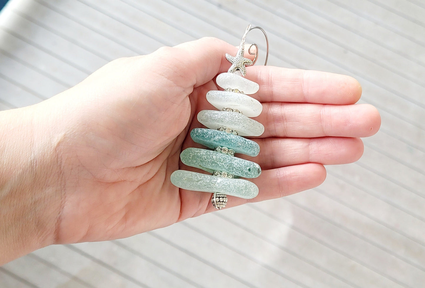 Sea Glass Christmas Tree Ornament/Sea Glass Pine Tree Ornament/Genuine Sea Glass Tree Ornament/136