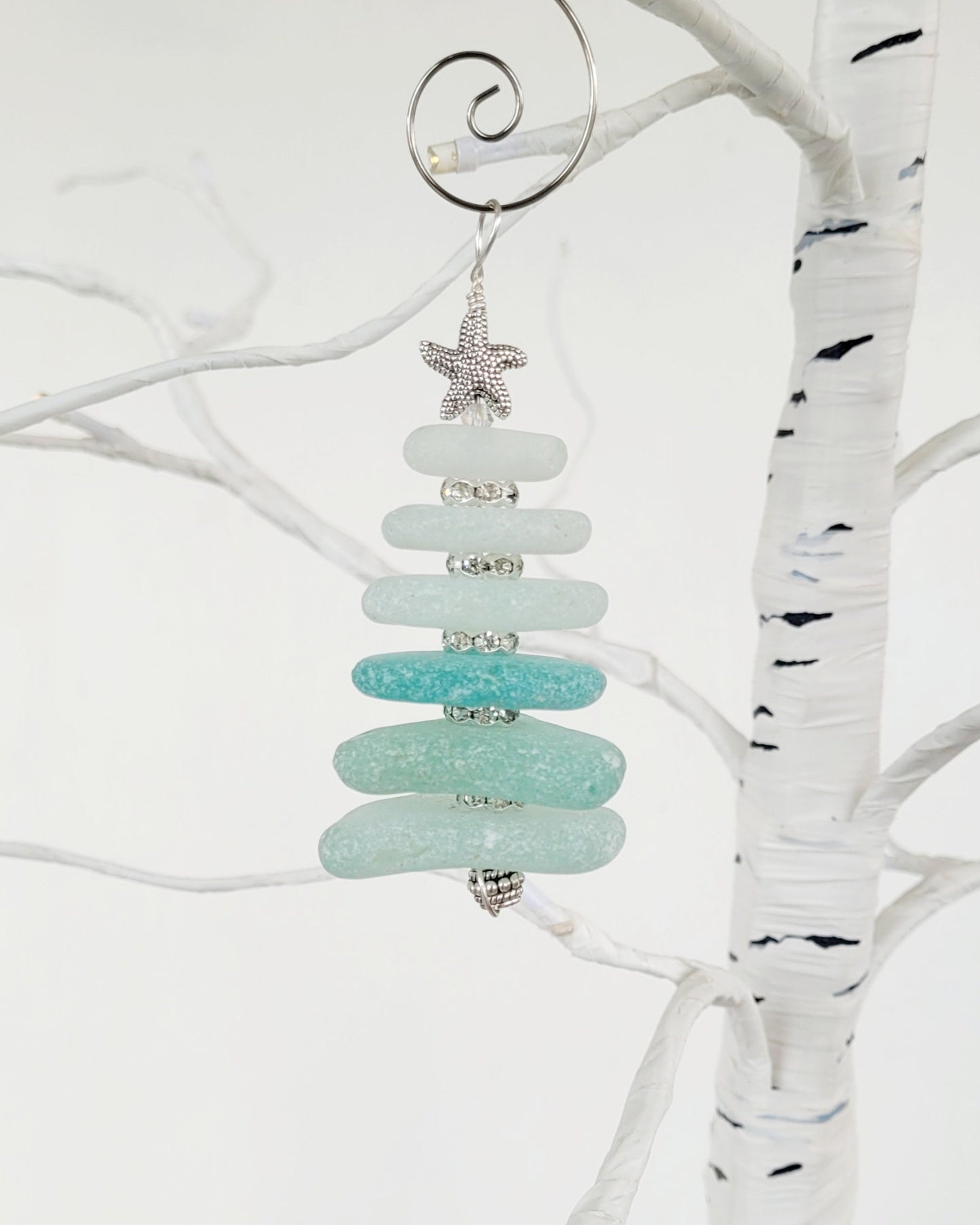 Sea Glass Christmas Tree Ornament/Sea Glass Pine Tree Ornament/Genuine Sea Glass Tree Ornament/136