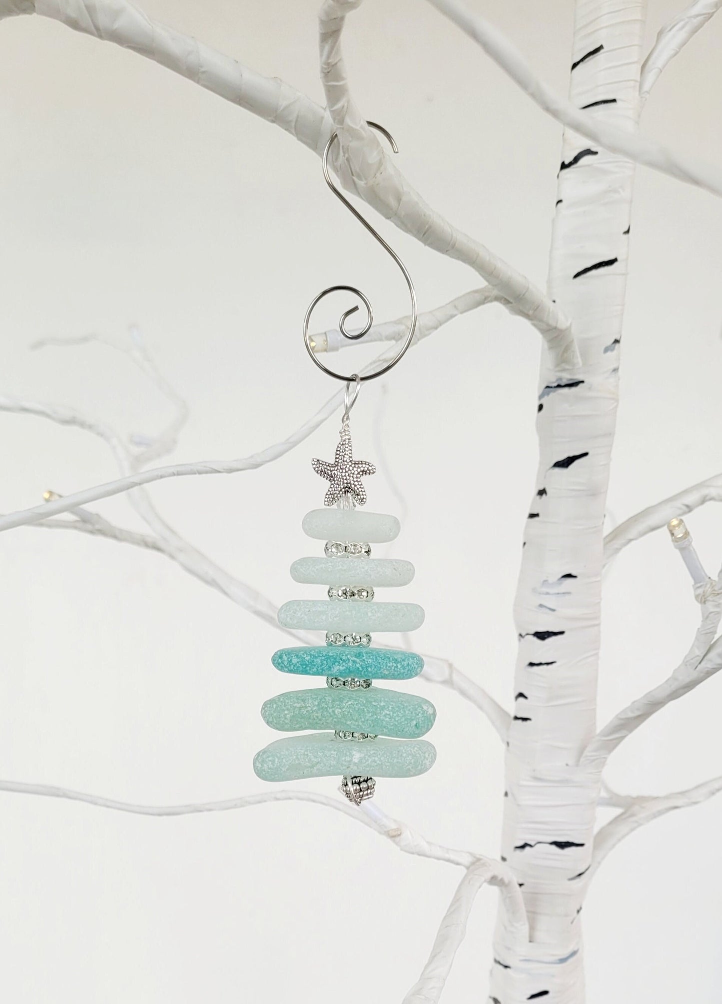 Sea Glass Christmas Tree Ornament/Sea Glass Pine Tree Ornament/Genuine Sea Glass Tree Ornament/136