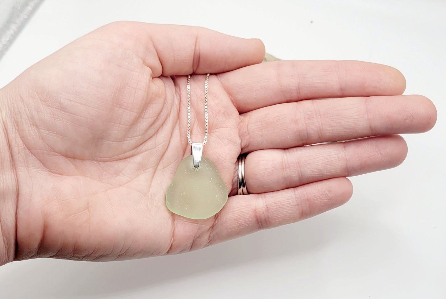 Seafoam Genuine Sea Glass/Sea Glass and Sterling Silver Necklace/Glass Sea Glass Pendant/Genuine Sea Glass Jewelry/Beach Lover Gift/161