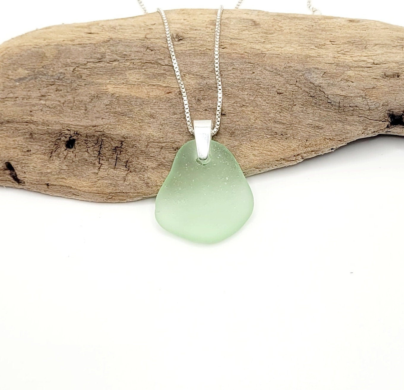 Seafoam Genuine Sea Glass/Sea Glass and Sterling Silver Necklace/Glass Sea Glass Pendant/Genuine Sea Glass Jewelry/Beach Lover Gift/161