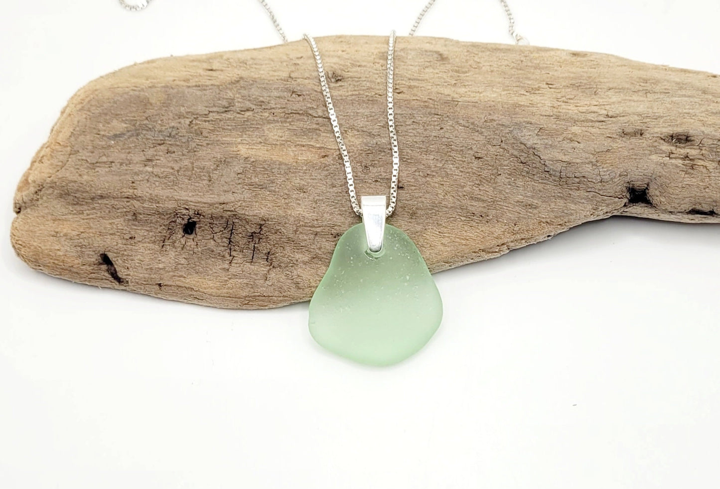 Seafoam Genuine Sea Glass/Sea Glass and Sterling Silver Necklace/Glass Sea Glass Pendant/Genuine Sea Glass Jewelry/Beach Lover Gift/161