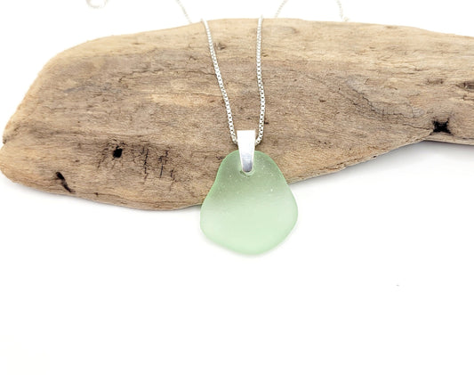 Seafoam Genuine Sea Glass/Sea Glass and Sterling Silver Necklace/Glass Sea Glass Pendant/Genuine Sea Glass Jewelry/Beach Lover Gift/161