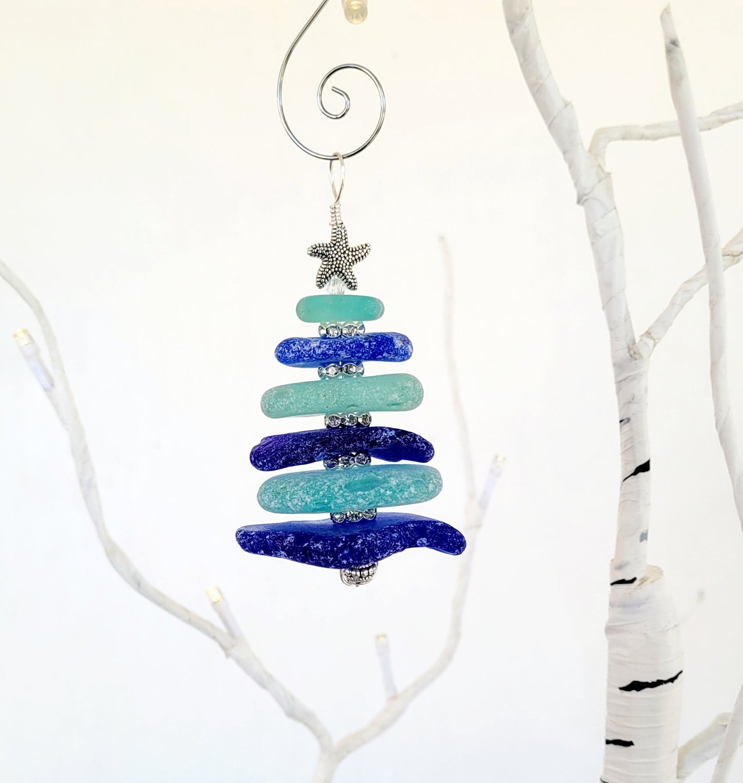 Sea Glass Christmas Tree Ornament/Sea Glass Pine Tree Ornament/Genuine Sea Glass Tree Ornament/125