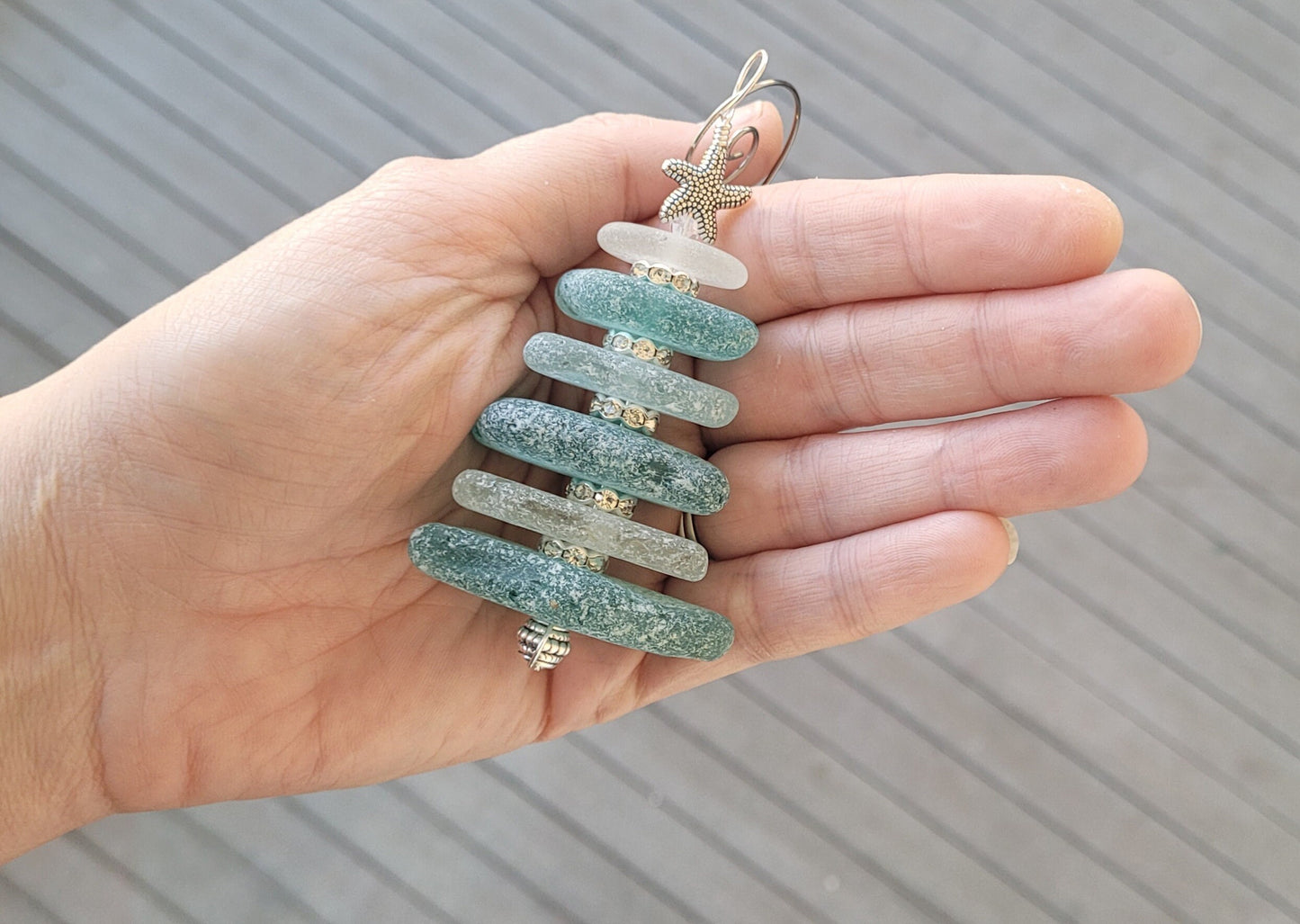 Sea Glass Christmas Tree Ornament/Sea Glass Pine Tree Ornament/Genuine Sea Glass Tree Ornament/122