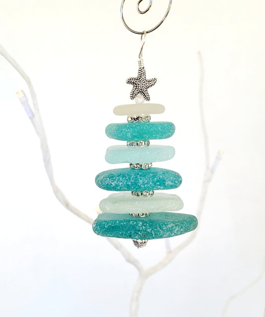 Sea Glass Christmas Tree Ornament/Sea Glass Pine Tree Ornament/Genuine Sea Glass Tree Ornament/122