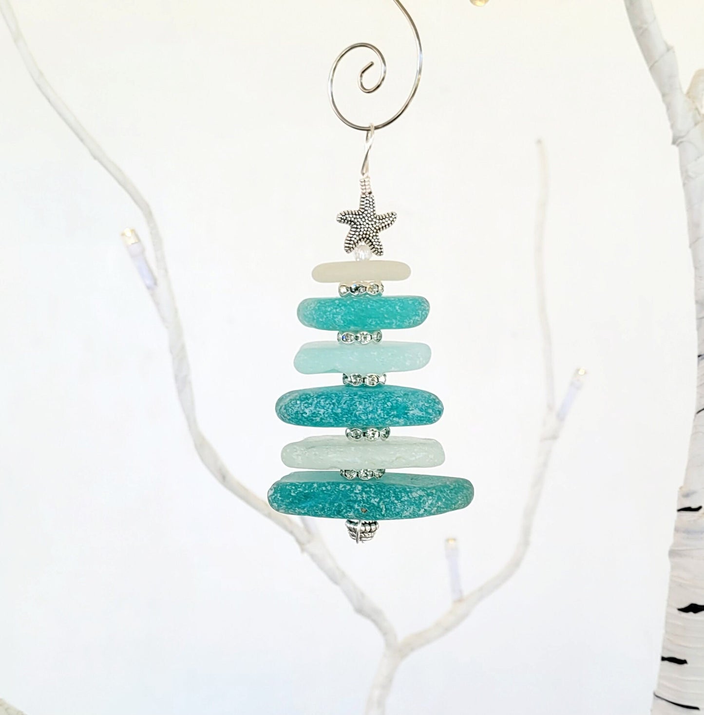 Sea Glass Christmas Tree Ornament/Sea Glass Pine Tree Ornament/Genuine Sea Glass Tree Ornament/122