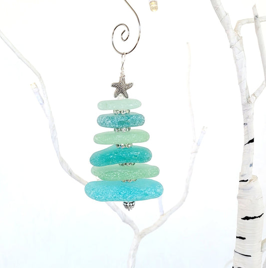 Sea Glass Christmas Tree Ornament/Sea Glass Pine Tree Ornament/Genuine Sea Glass Tree Ornament/123