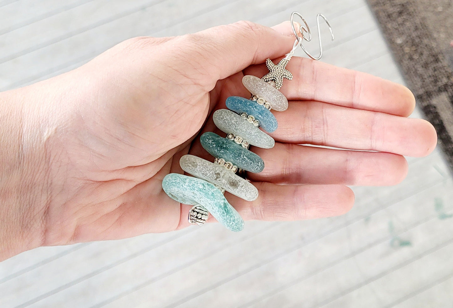 Sea Glass Christmas Tree Ornament/Sea Glass Pine Tree Ornament/Genuine Sea Glass Tree Ornament/109