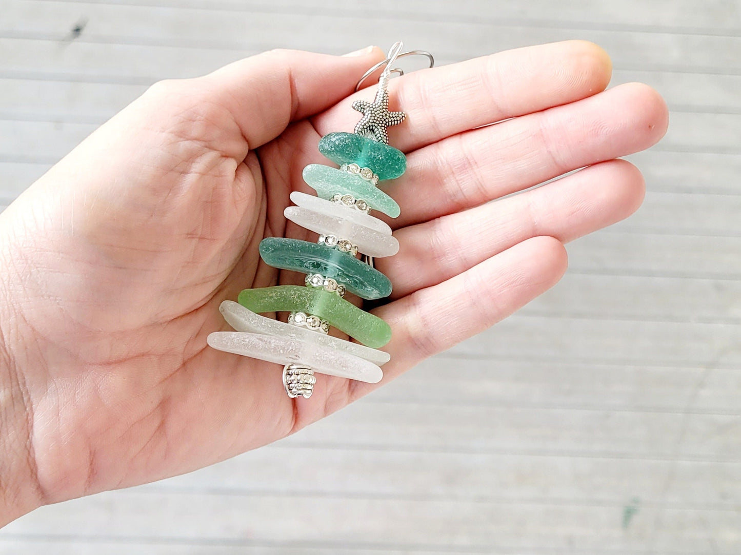 Sea Glass Christmas Tree Ornament/Sea Glass Pine Tree Ornament/Genuine Sea Glass Tree Ornament/104