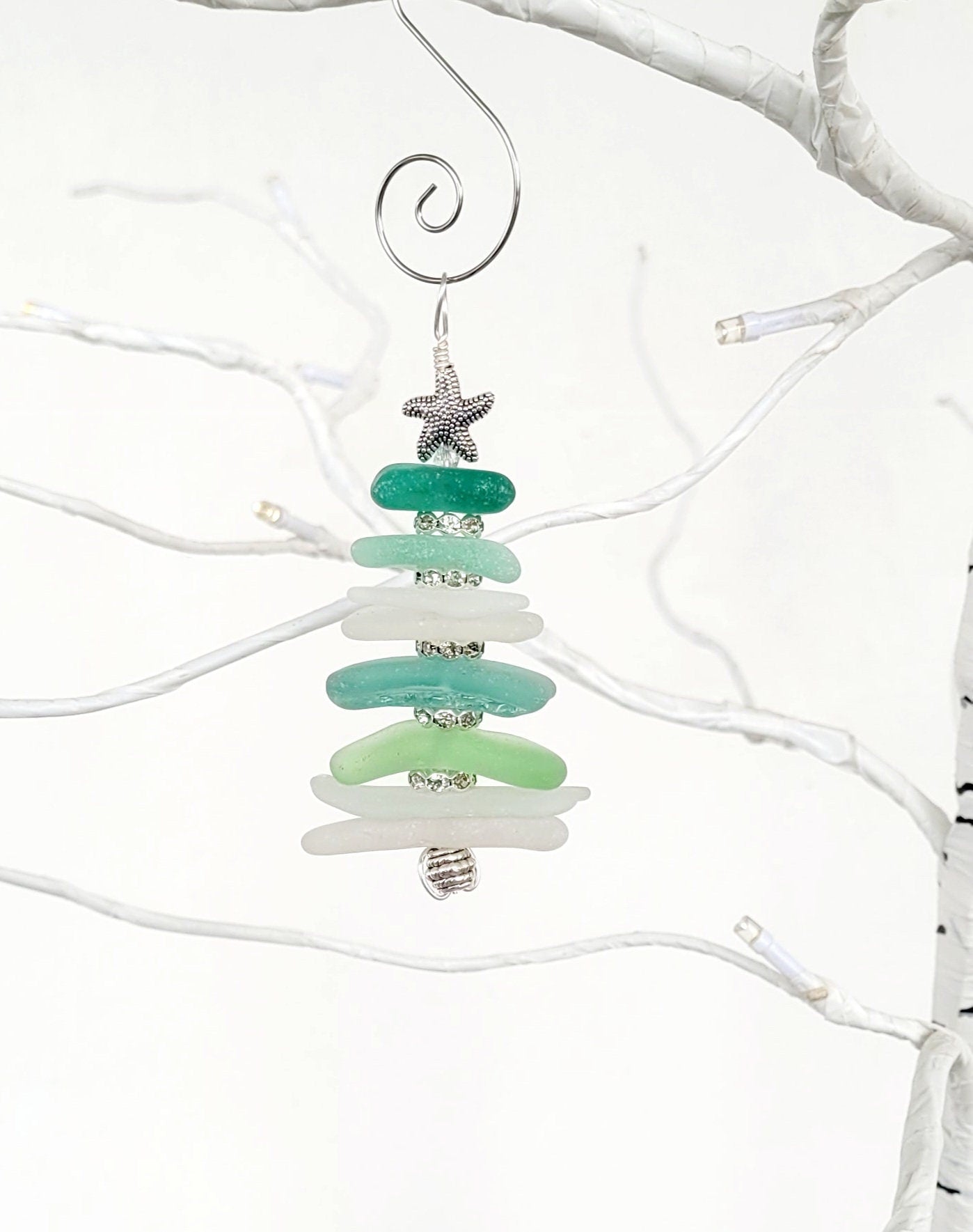 Sea Glass Christmas Tree Ornament/Sea Glass Pine Tree Ornament/Genuine Sea Glass Tree Ornament/104