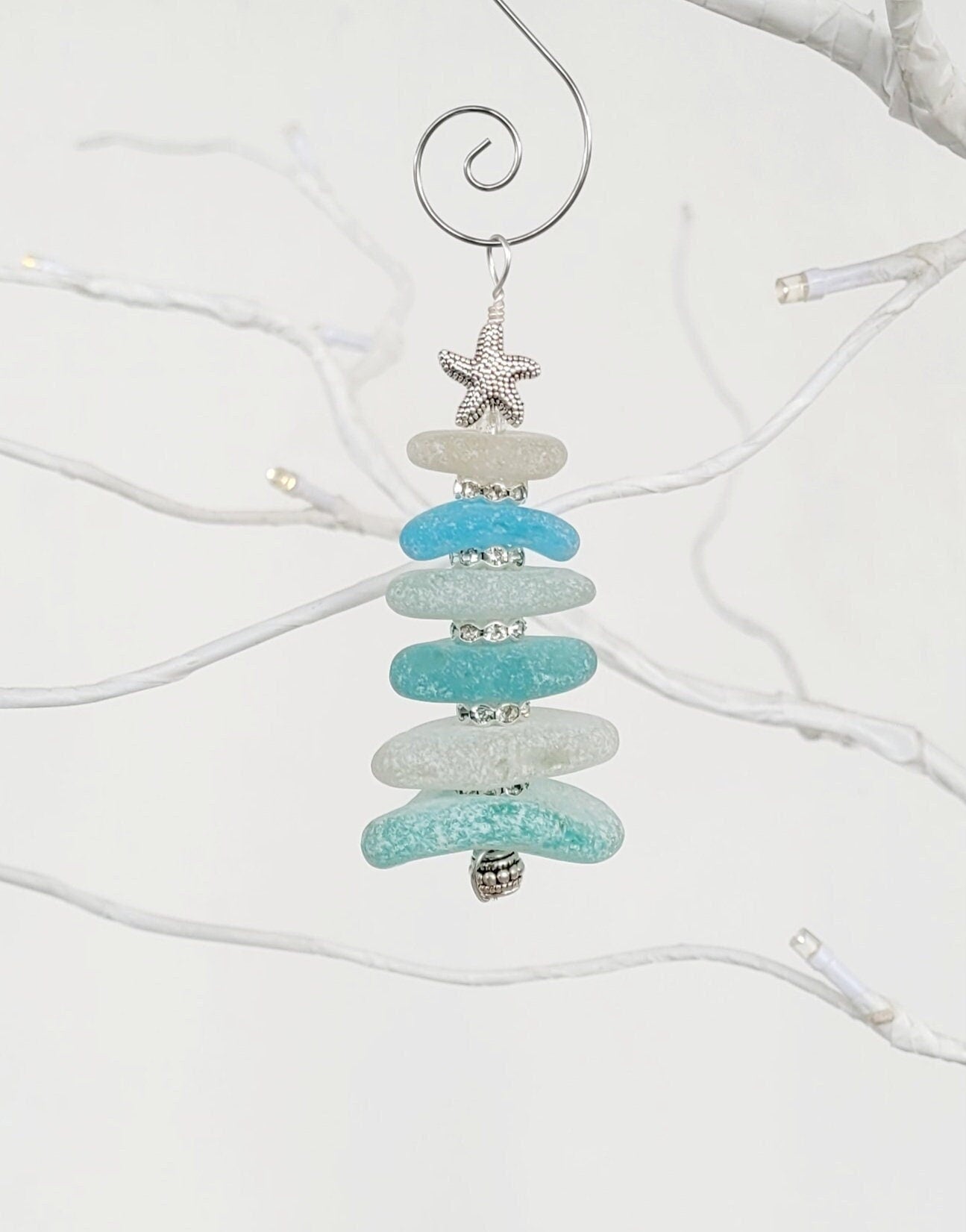 Sea Glass Christmas Tree Ornament/Sea Glass Pine Tree Ornament/Genuine Sea Glass Tree Ornament/109