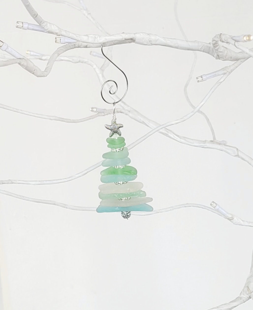 Sea Glass Christmas Tree Ornament/Sea Glass Pine Tree Ornament/Genuine Sea Glass Tree Ornament/107