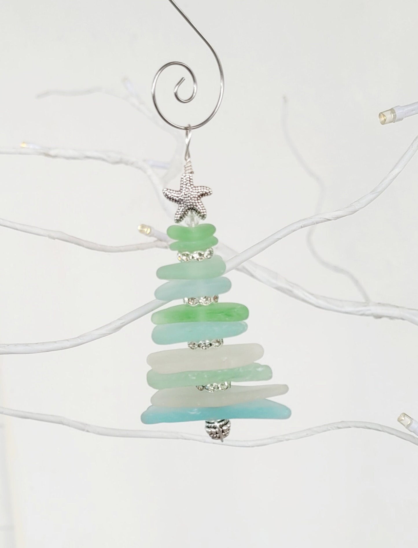 Sea Glass Christmas Tree Ornament/Sea Glass Pine Tree Ornament/Genuine Sea Glass Tree Ornament/107