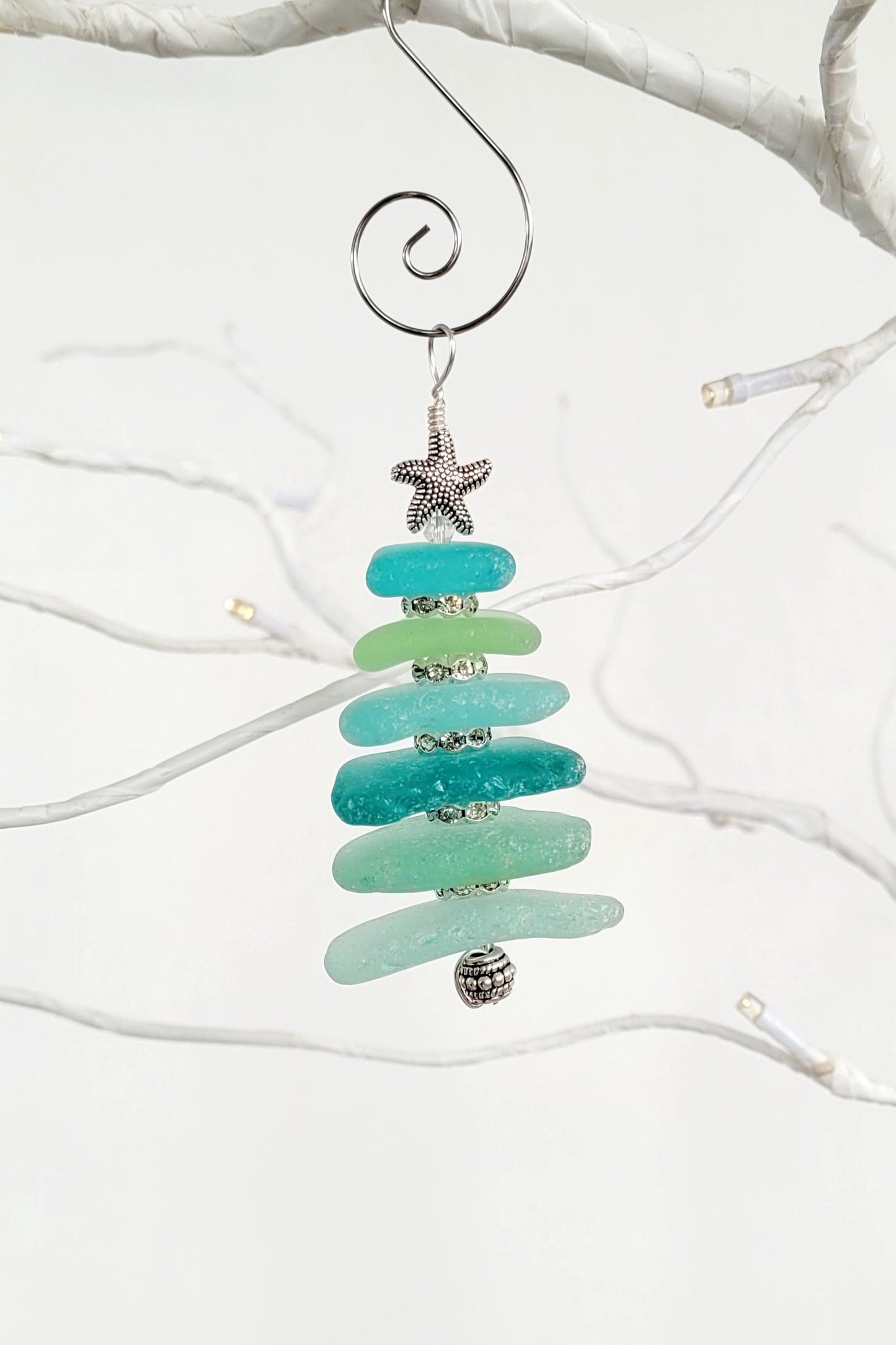 Sea Glass Christmas Tree Ornament/Sea Glass Pine Tree Ornament/Genuine Sea Glass Tree Ornament/106