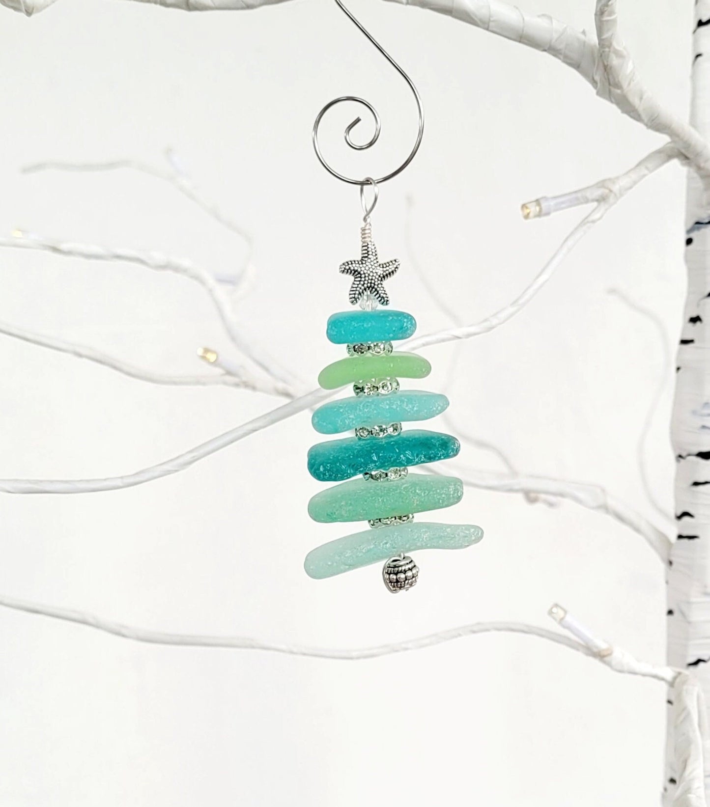 Sea Glass Christmas Tree Ornament/Sea Glass Pine Tree Ornament/Genuine Sea Glass Tree Ornament/106