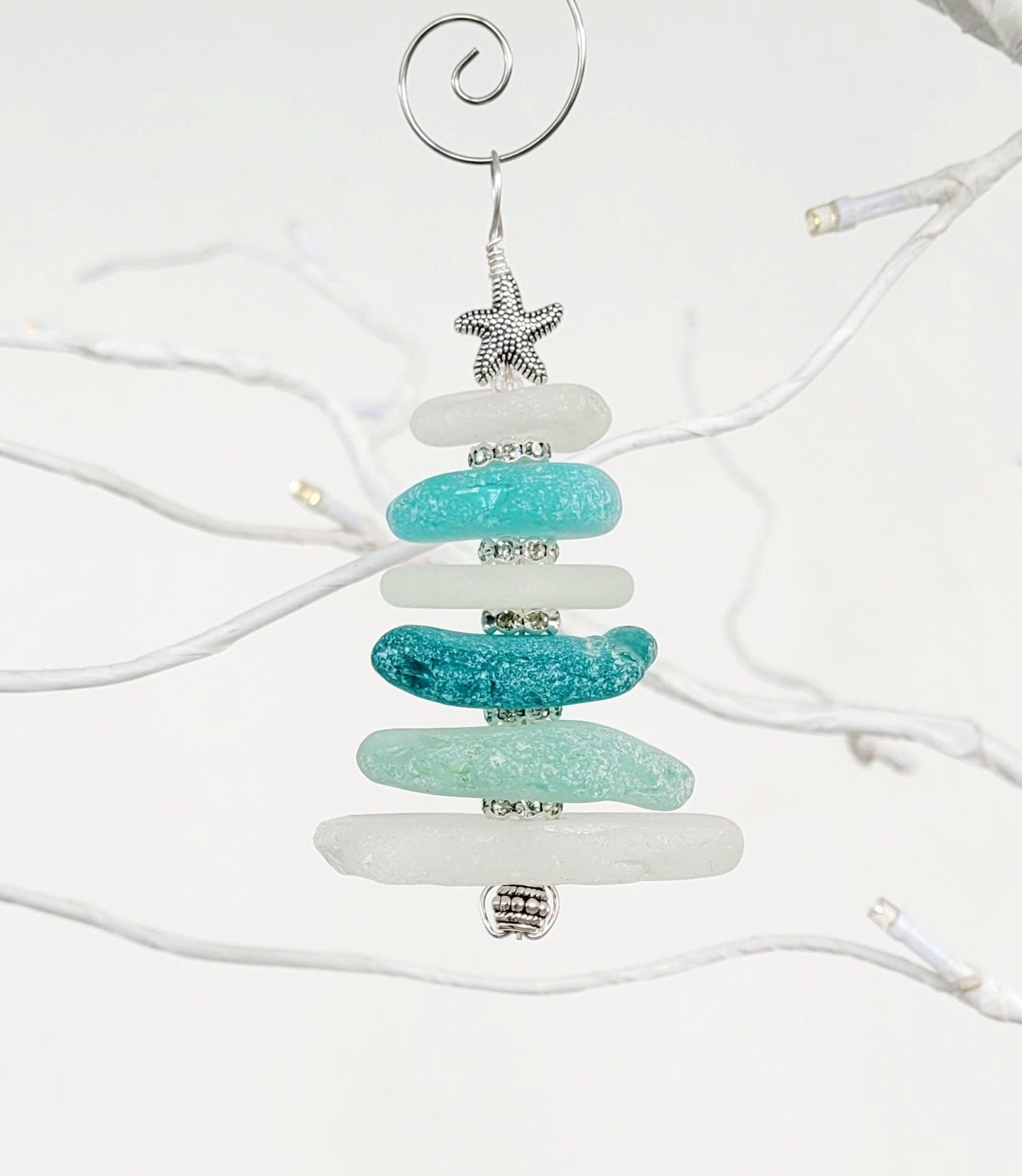 Sea Glass Christmas Tree Ornament/Large Sea Glass Pine Tree Ornament/Genuine Sea Glass Tree Ornament/130