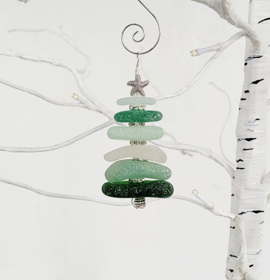 Sea Glass Christmas Tree Ornament/Sea Glass Pine Tree Ornament/Genuine Sea Glass Tree Ornament/110