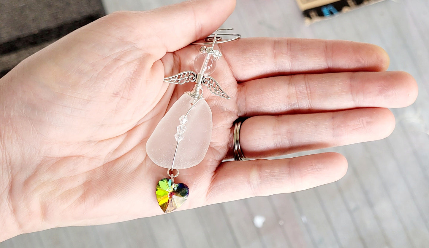 Sea Glass Guardian Angel/Genuine Sea Glass Angel/Angel Ornament/Christmas Ornament/ Suncatcher/Angel Car Charm/62