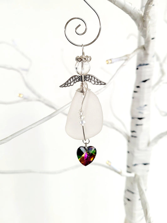 Sea Glass Guardian Angel/Genuine Sea Glass Angel/Angel Ornament/Christmas Ornament/ Suncatcher/Angel Car Charm/62