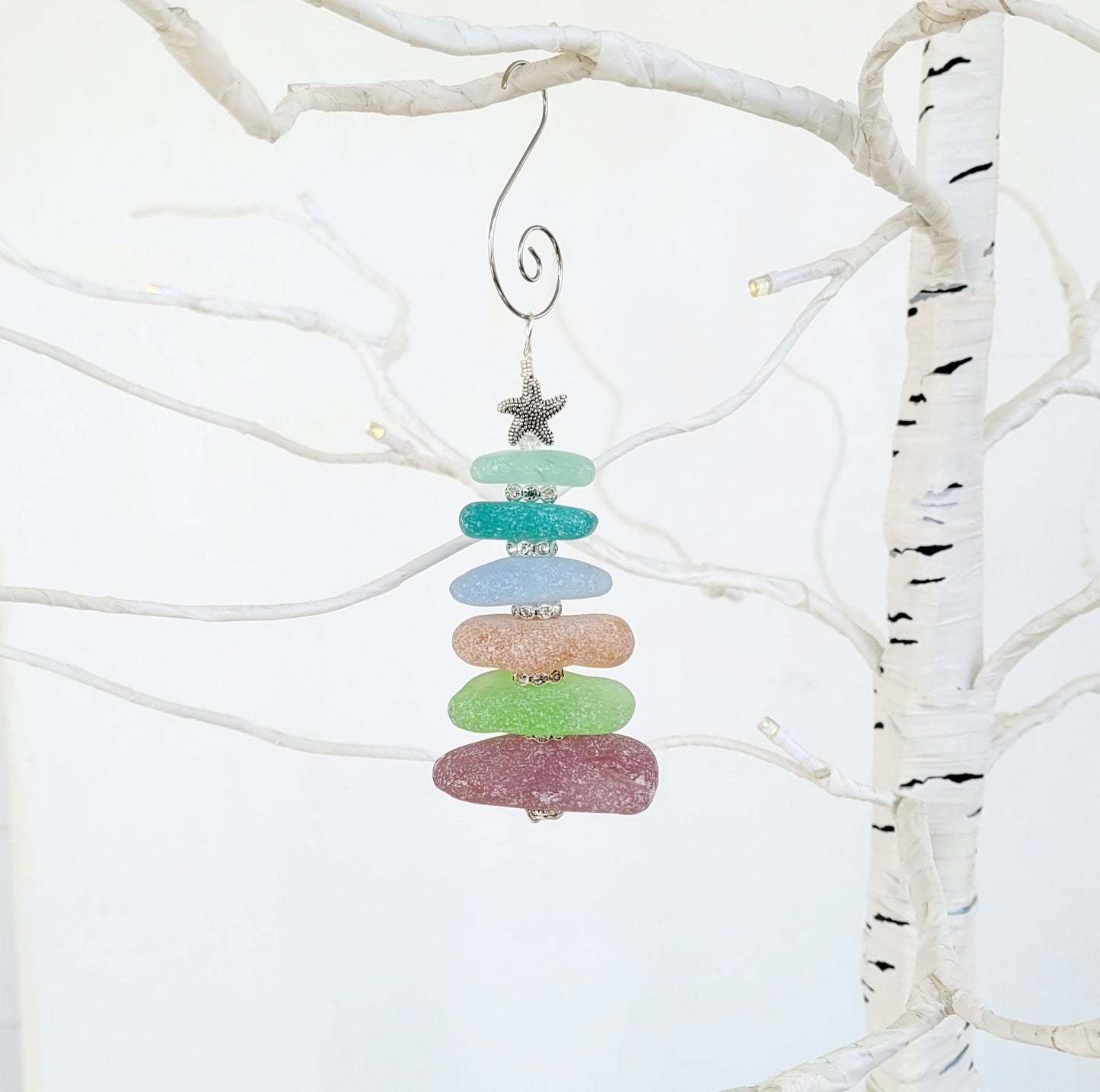 Sea Glass Christmas Tree Ornament/Sea Glass Pine Tree Ornament/Genuine Sea Glass Tree Ornament/76